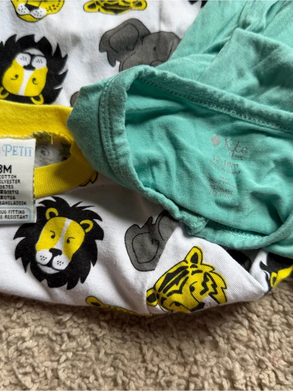 Kids One-Piece Footed Pajamas and Animal Print Pajama Set - Teal and Yellow